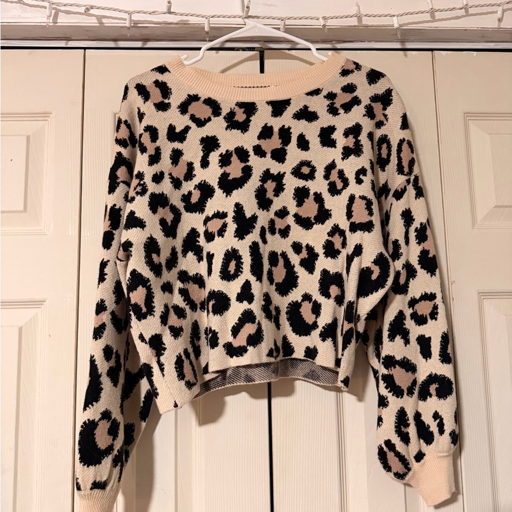 Leopard Print Sweater - Black and Cream